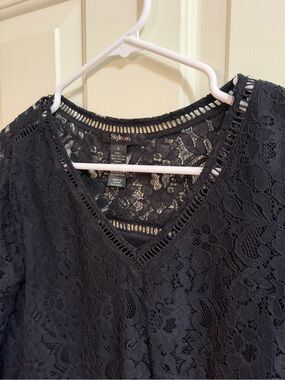 Style & Co. Black Floral Lace V-Neck Blouse | Overlay | Gothic | Romantic | S
